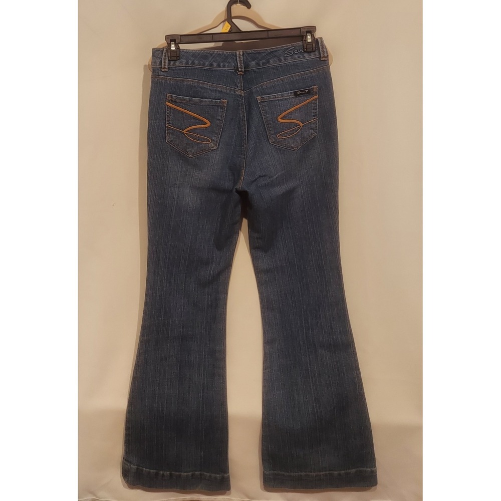 Seven7 Womens Mid-Rise Medium Wash Sexy Flare Stretch Denim Jeans Pants Size 10